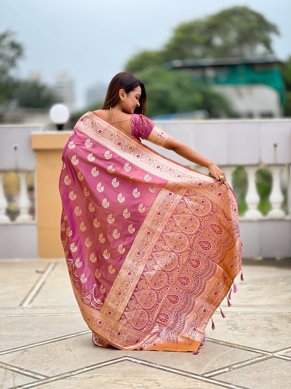 PAITHANI_HOUSE253 Designer Soft Banarasi Silk Saree with Meenakari Weaving & Contrast Rich Pallu - BANARASI - 15 NECKLESS - RANI PINK