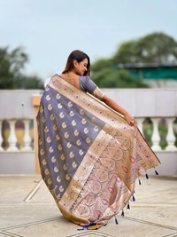PAITHANI_HOUSE254 Designer Soft Banarasi Silk Saree with Meenakari Weaving & Contrast Rich Pallu - BANARASI - 15 NECKLESS - Dusty Blue