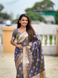 PAITHANI_HOUSE254 Designer Soft Banarasi Silk Saree with Meenakari Weaving & Contrast Rich Pallu - BANARASI - 15 NECKLESS - Dusty Blue