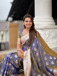 PAITHANI_HOUSE254 Designer Soft Banarasi Silk Saree with Meenakari Weaving & Contrast Rich Pallu - BANARASI - 15 NECKLESS - Dusty Blue