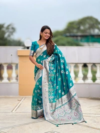 PAITHANI_HOUSE255 Designer Soft Banarasi Silk Saree with Meenakari Weaving & Contrast Rich Pallu - BANARASI - 15 NECKLESS - Teal Blue