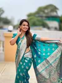 PAITHANI_HOUSE255 Designer Soft Banarasi Silk Saree with Meenakari Weaving & Contrast Rich Pallu - BANARASI - 15 NECKLESS - Teal Blue