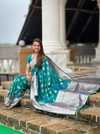 PAITHANI_HOUSE255 Designer Soft Banarasi Silk Saree with Meenakari Weaving & Contrast Rich Pallu - BANARASI - 15 NECKLESS - Teal Blue