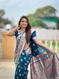 PAITHANI_HOUSE256 Designer Soft Banarasi Silk Saree with Meenakari Weaving & Contrast Rich Pallu - BANARASI - 15 NECKLESS - Ink Blue