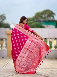 PAITHANI_HOUSE257 Designer Soft Banarasi Silk Saree with Meenakari Weaving & Contrast Rich Pallu - BANARASI - 15 NECKLESS - HOT Pink