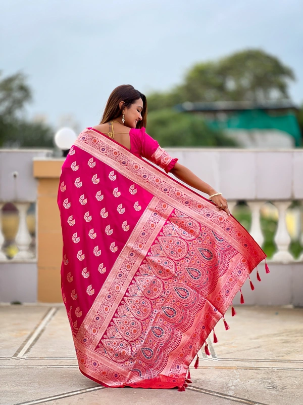 PAITHANI_HOUSE257 Designer Soft Banarasi Silk Saree with Meenakari Weaving & Contrast Rich Pallu - BANARASI - 15 NECKLESS - HOT Pink
