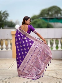 PAITHANI_HOUSE258 Designer Soft Banarasi Silk Saree with Meenakari Weaving & Contrast Rich Pallu - BANARASI - 15 NECKLESS - Royal Purple
