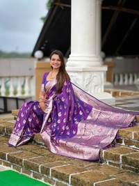 PAITHANI_HOUSE258 Designer Soft Banarasi Silk Saree with Meenakari Weaving & Contrast Rich Pallu - BANARASI - 15 NECKLESS - Royal Purple