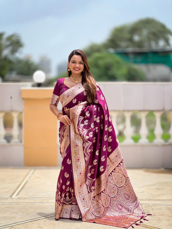 PAITHANI_HOUSE260 Designer Soft Banarasi Silk Saree with Meenakari Weaving & Contrast Rich Pallu - BANARASI - 15 NECKLESS - Wine