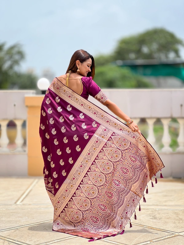 PAITHANI_HOUSE260 Designer Soft Banarasi Silk Saree with Meenakari Weaving & Contrast Rich Pallu - BANARASI - 15 NECKLESS - Wine