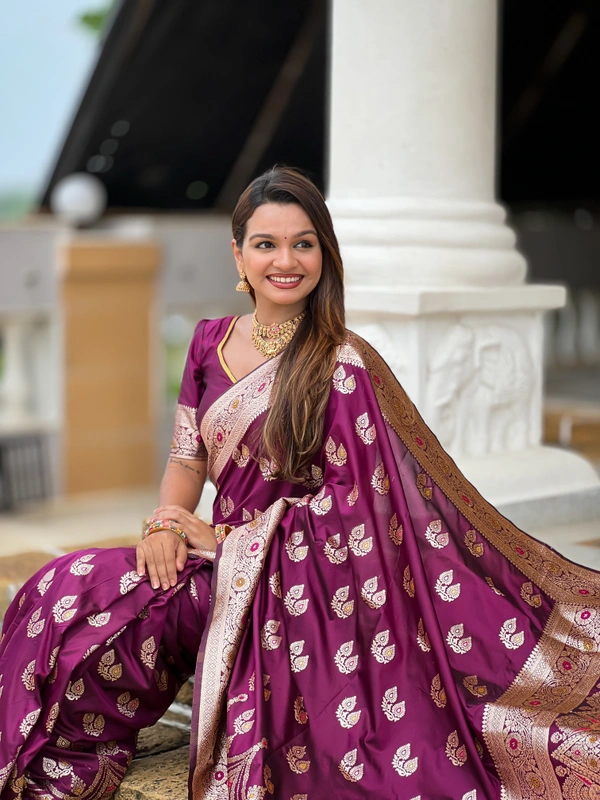 PAITHANI_HOUSE260 Designer Soft Banarasi Silk Saree with Meenakari Weaving & Contrast Rich Pallu - BANARASI - 15 NECKLESS - Wine