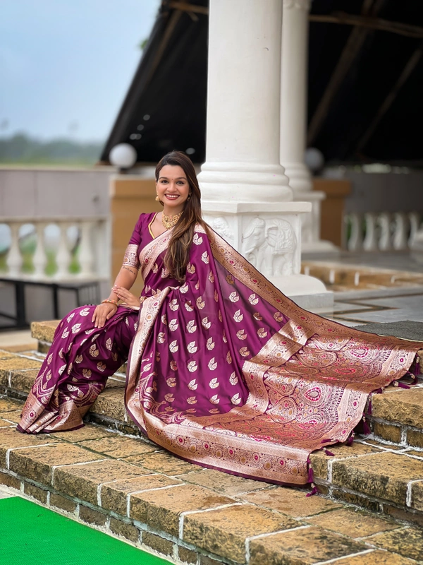 PAITHANI_HOUSE260 Designer Soft Banarasi Silk Saree with Meenakari Weaving & Contrast Rich Pallu - BANARASI - 15 NECKLESS - Wine