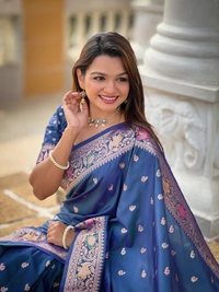 PAITHANI_HOUSE295 Elegant Banarasi Silk Saree with Meenakari Motifs & Contrast Blouse Piece- BANARASI - 5 - MORPICH