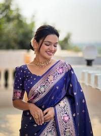 PAITHANI_HOUSE296 Elegant Banarasi Silk Saree with Meenakari Motifs & Contrast Blouse Piece- BANARASI - 5 - NEAY BLUE