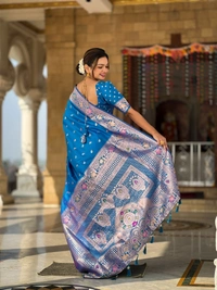 PAITHANI_HOUSE298 Elegant Banarasi Silk Saree with Meenakari Motifs & Contrast Blouse Piece- BANARASI - 5 - SKY BLUE