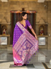 PAITHANI_HOUSE299 Elegant Banarasi Silk Saree with Meenakari Motifs & Contrast Blouse Piece- BANARASI - 5 - VIOLET
