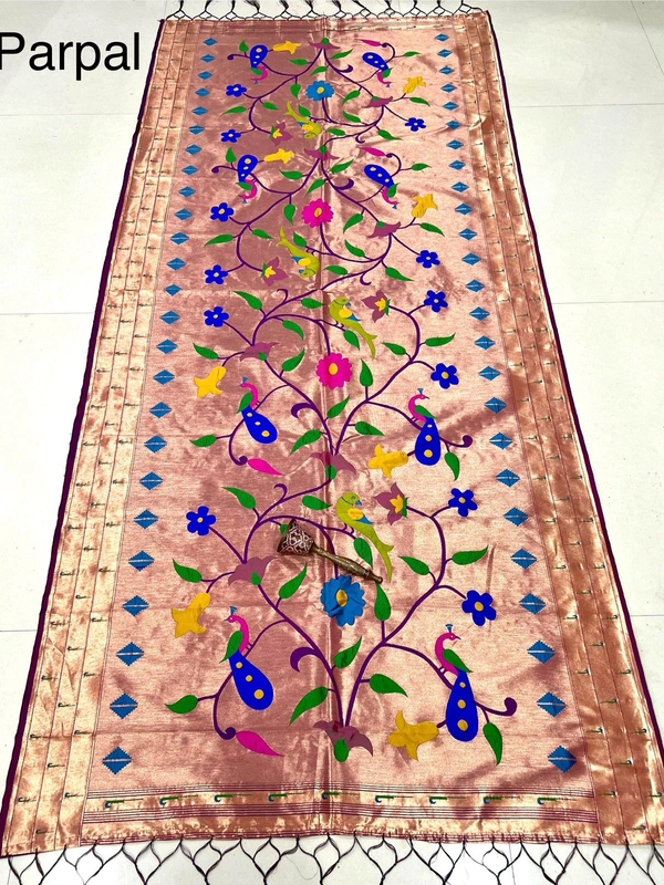 Elegant Onion Pink Paithani Silk Dupatta with Royal Blue Peacock Border & Designer Zari Pallu - 2.5mt, ONION PINK
