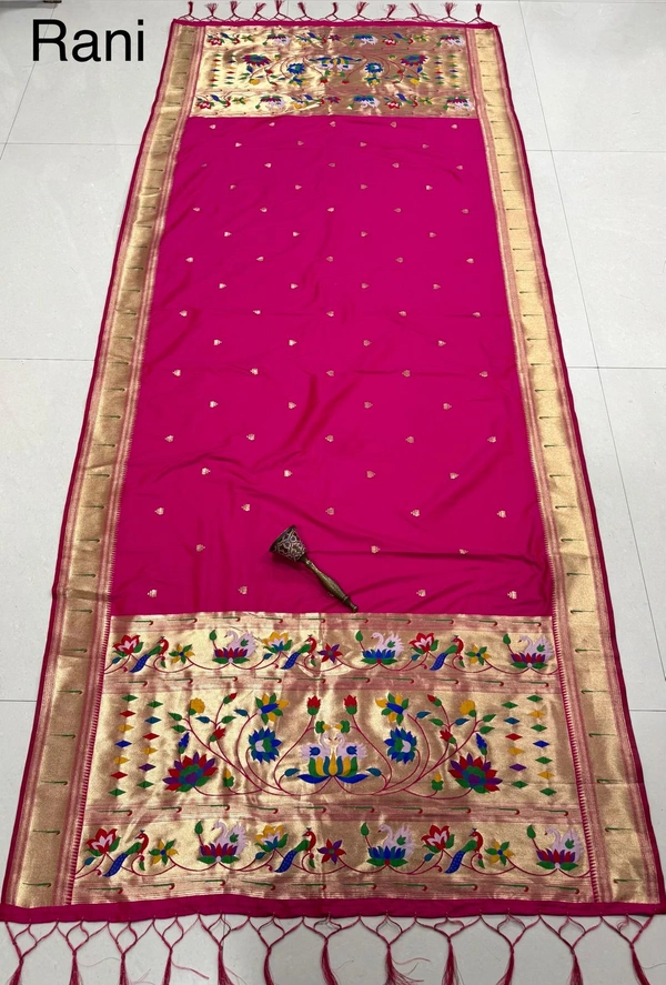 Elegant Rani Pink Soft Silk Paithani Dupatta with Royal Gold Zari Border and Swan Motifs - 2.5mt, Rani Pink