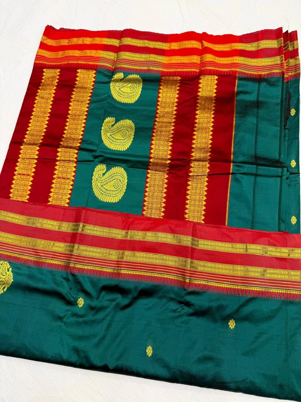 Elite Handloom Narayanpeth Silk Saree with Elegant Temple Border - Free, Rama Green (2)