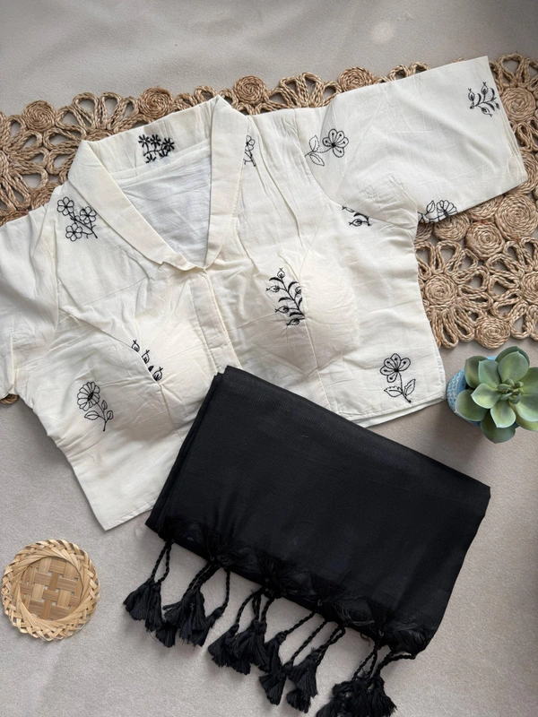 PAITHANI_HOUSE11 Exclusive Khadi Cotton Saree | Aura Cotton Padded Blouse | Ready Size 38 to 42 - CF-188 - FREE, BLACK