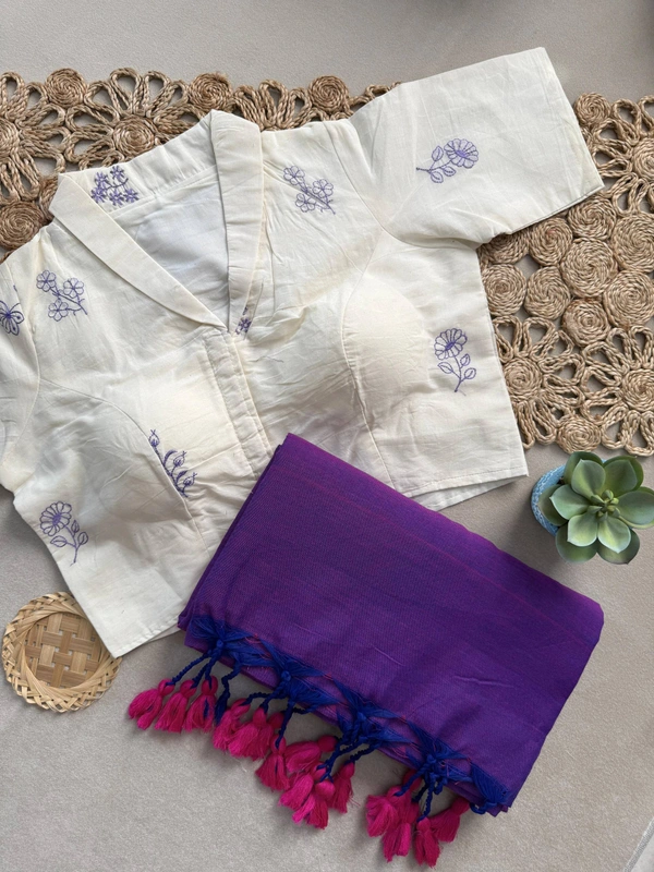 PAITHANI_HOUSE11 Exclusive Khadi Cotton Saree | Aura Cotton Padded Blouse | Ready Size 38 to 42 - CF-188 - FREE, PURPLE