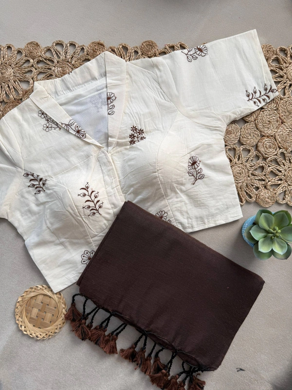 PAITHANI_HOUSE11 Exclusive Khadi Cotton Saree | Aura Cotton Padded Blouse | Ready Size 38 to 42 - CF-188 - FREE, BROWN