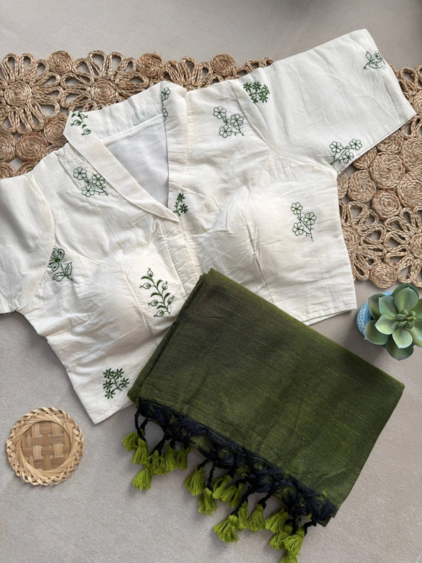 PAITHANI_HOUSE11 Exclusive Khadi Cotton Saree | Aura Cotton Padded Blouse | Ready Size 38 to 42 - CF-188 - FREE, GREEN