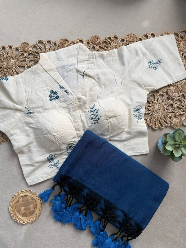 PAITHANI_HOUSE11 Exclusive Khadi Cotton Saree | Aura Cotton Padded Blouse | Ready Size 38 to 42 - CF-188 - FREE, NEVY BLUE