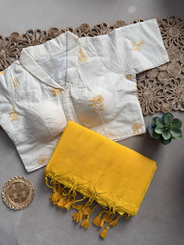 PAITHANI_HOUSE11 Exclusive Khadi Cotton Saree | Aura Cotton Padded Blouse | Ready Size 38 to 42 - CF-188 - FREE, YELLOW