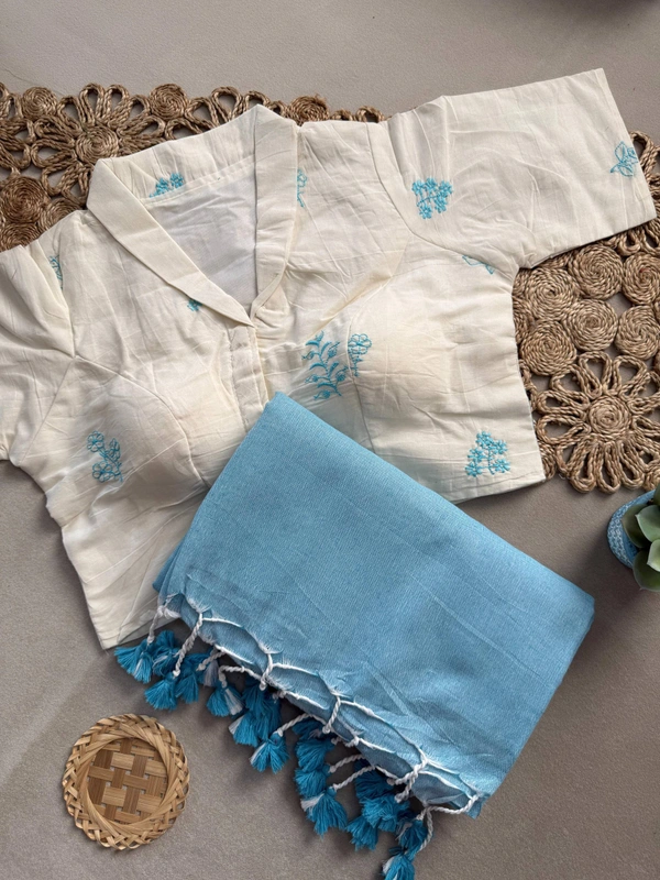 PAITHANI_HOUSE11 Exclusive Khadi Cotton Saree | Aura Cotton Padded Blouse | Ready Size 38 to 42 - CF-188 - FREE, SKY BLUE