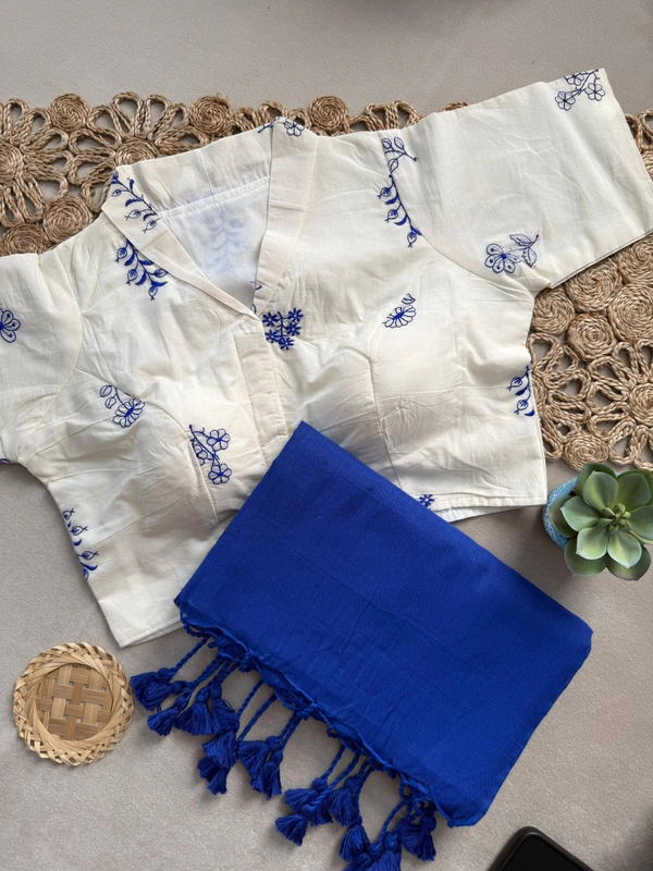 PAITHANI_HOUSE11 Exclusive Khadi Cotton Saree | Aura Cotton Padded Blouse | Ready Size 38 to 42 - CF-188 - FREE, BLUE