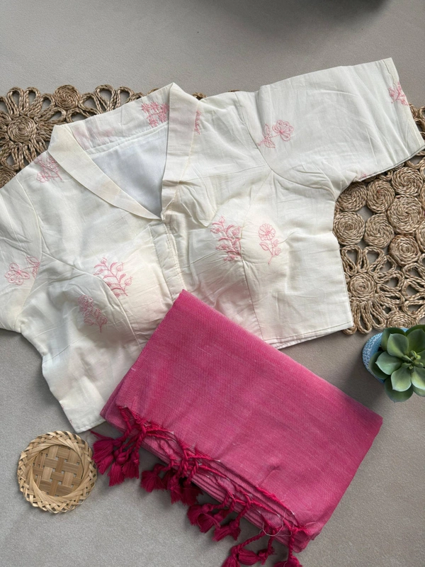 PAITHANI_HOUSE11 Exclusive Khadi Cotton Saree | Aura Cotton Padded Blouse | Ready Size 38 to 42 - CF-188 - FREE, PINK