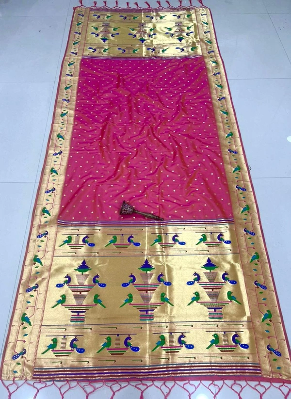 Exclusive Magenta Pink Soft Silk Ethnic Dupatta with Shandaar Meenakari Peacock Gold Tissue Border - 2.5mt, Pink