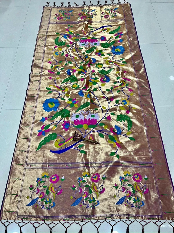 Exclusive Onion Pink Soft Silk Paithani Dupatta with Grand Gold Tissue Floral Weaving Work - 2.5mt, Onion Pink
