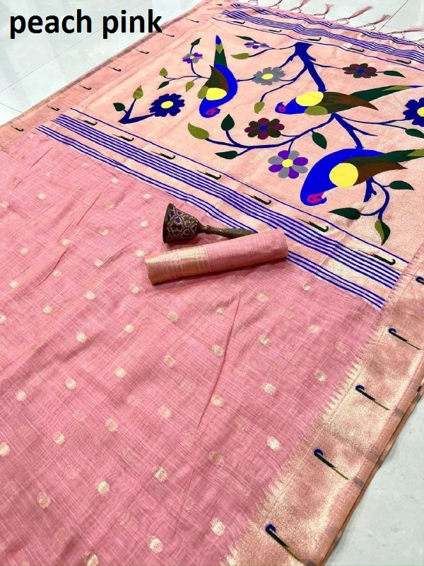 PAITHANI_HOUSE351 Exclusive Paithani Muga Cotton Saree | Rich Zari Weaving & Running Blouse - peach pink