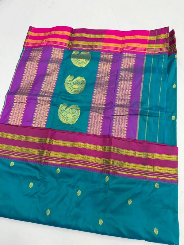 Exclusive Pure Handloom Narayanpeth Silk Saree Collection - Free, Peacock Blue
