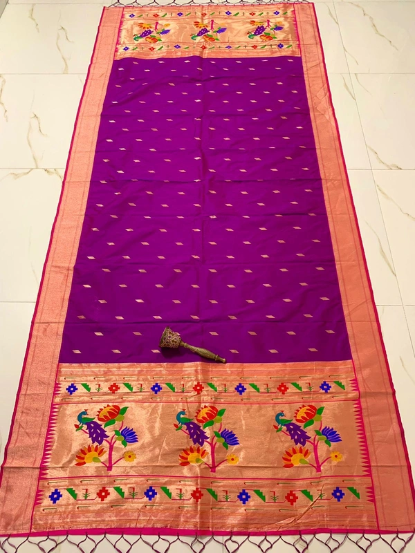 Festive Deep Purple Soft Silk Paithani Dupatta with Heritage Peacock Zari - 2.5mt, Deep Purple