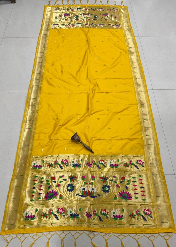 Festive Festive Yellow Soft Silk Paithani Dupatta with Grand Zari Pallu for Wedding and Pooja Wear - 2.5mt, Yellow