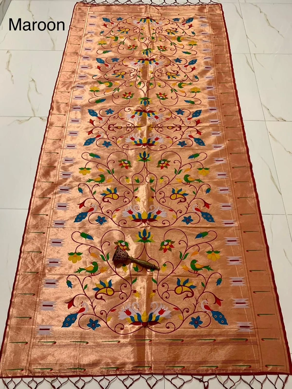 Festive Maroon Soft Silk Paithani Dupatta with Grand Swan & Peacock Design Border - 2.5mt, Maroon