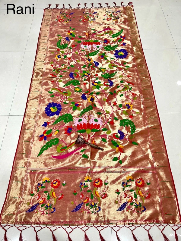 Festive Rani Pink Soft Silk Yeola Paithani Dupatta with Full Tissue Gold Zari - 2.5mt, Rani Pink