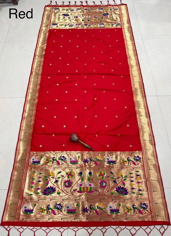 Festive Red Soft Silk Yeola Paithani Dupatta with Grand Zari Pallu for Bridal and Wedding Wear. - 2.5mt, Red