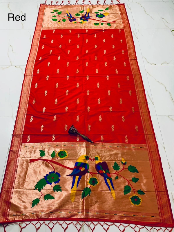 Festive Red Soft Silk Yeola Paithani Dupatta with Heritage Popat Design Rich Zari - 2.5mt, Red