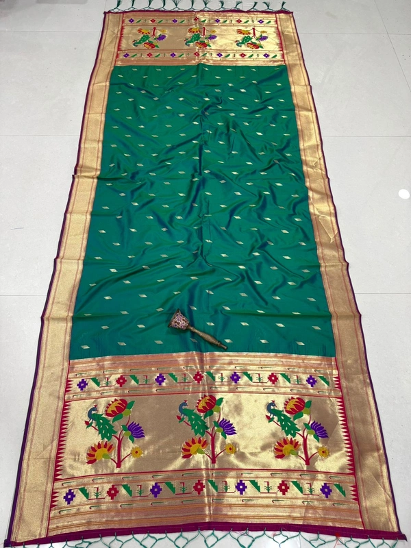 Gorgeous Rama Green Soft Silk Yeola Paithani Dupatta with Authentic Zari - 2.5mt, Rama Green