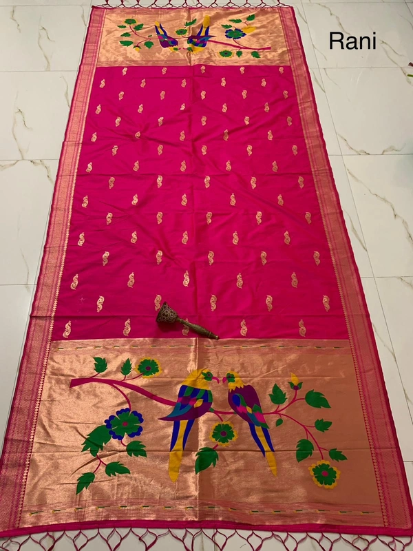 Gorgeous Rani Pink Soft Silk Paithani Dupatta with Shandaar Traditional Parrot Design - 2.5mt, Rani Pink
