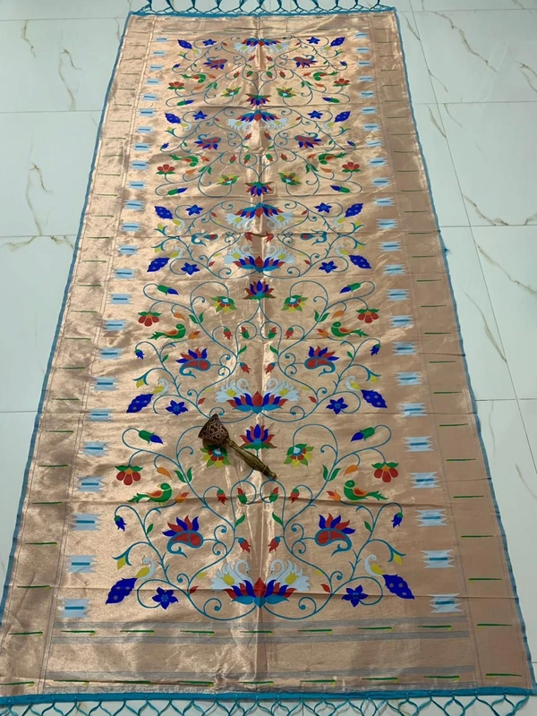 Graceful Sky Blue Soft Silk Paithani Dupatta with Classic Weaving Heavy Zari - 2.5mt, Sky Blue