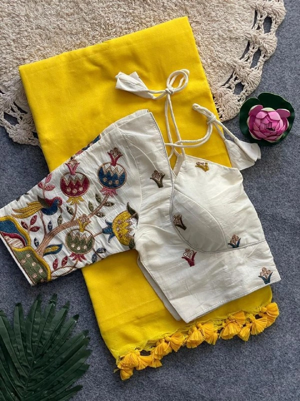 Handloom Khadi Cotton Saree with Heavy Embroidery Padded Blouse | Pure Cotton Ethnic Wear for Women CF-202
