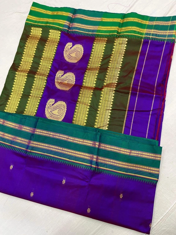 High-End Handloom Narayanpeth Silk Saree with Woven Zari Design - Free, Deep Violet