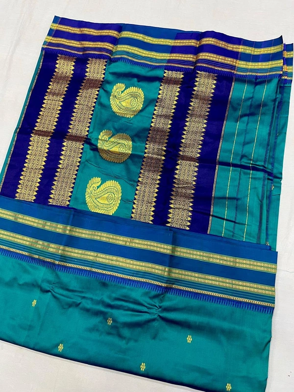 High-Reach SEO Premium Handloom Narayanpeth Silk Saree - Free, Rama Green (4)