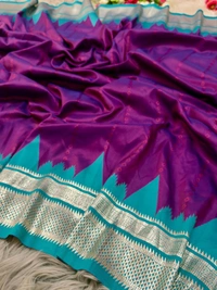 PAITHANI_HOUSE18 "Ikkat Banarasi Silk Saree | Self Weave Body & Temple Border | Shimmering Gold Zari" - FREE, Purple