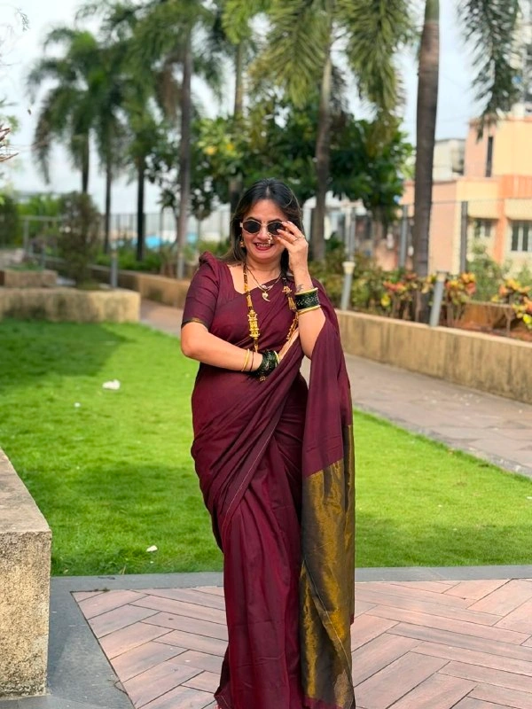 Jyotsna Inspired Khadi Cotton Saree with Heavy Jari Pallu | Soft Cotton Traditional Festive Wear Saree with Running Blouse | Maroon - Free, MAROON